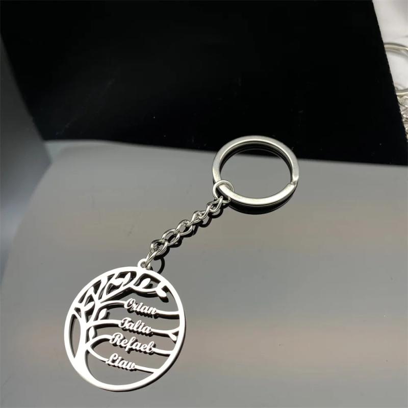 Tree of Life Family Keychain Customized Names Pendant Stainless Steel Key Chain