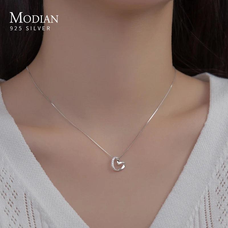925 Silver Heart Necklace Pendant Platinum Chain Choker Fine Jewelry
