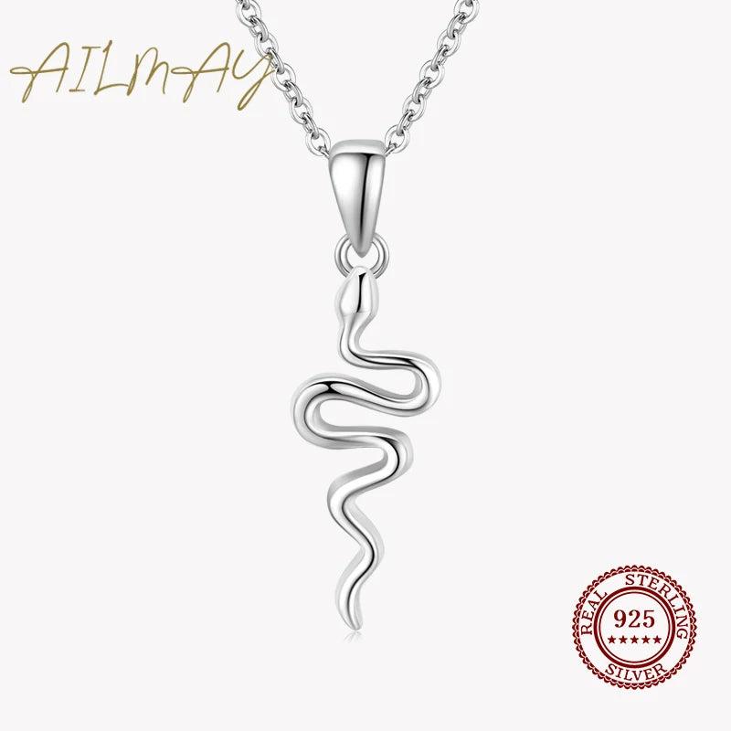 925 Silver Snake Pendant Necklace Minimalist Jewelry