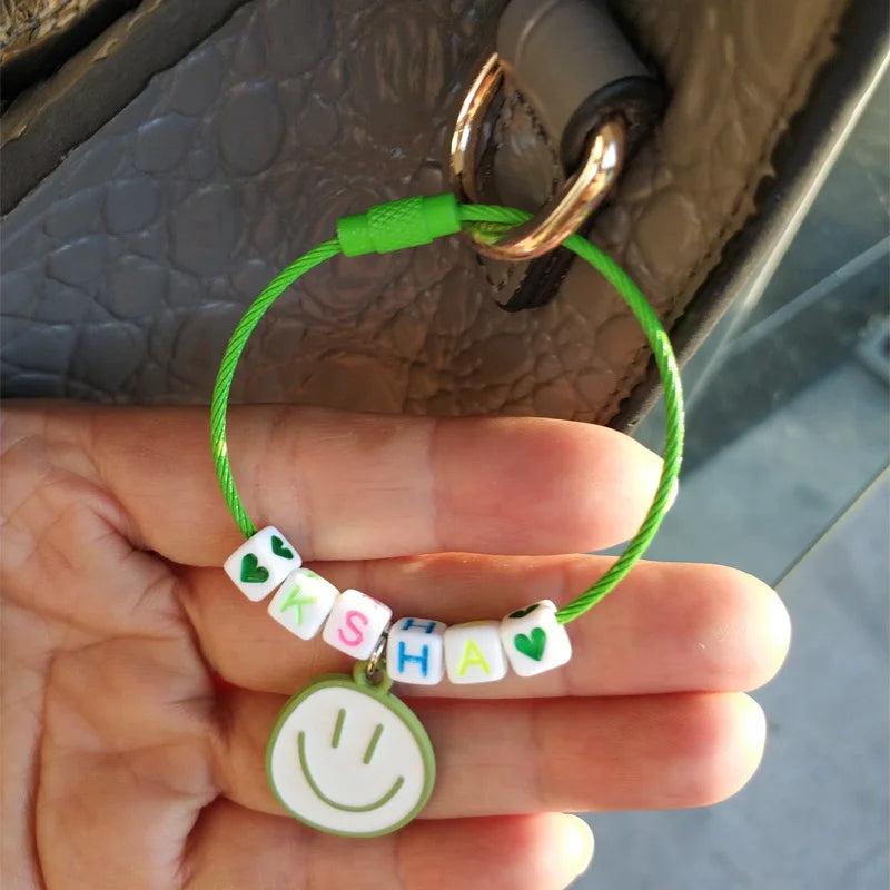 Smiling Face Personalised Name Keyring Letter Keychain Bagpack Tag Gift