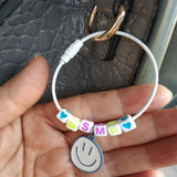 Smiling Face Personalised Name Keyring Letter Keychain Bagpack Tag Gift
