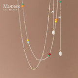 925 Silver Beads Multilevel Necklace For Women