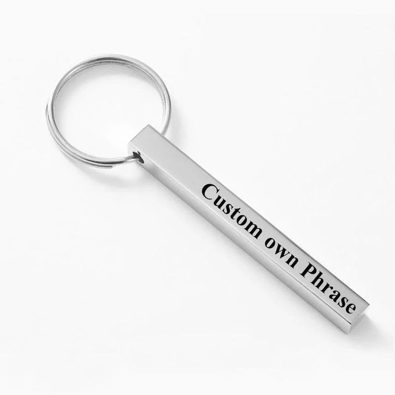 Personalized 3D Bar Keychain Engrave own phrase Keyring for husband boyfriend