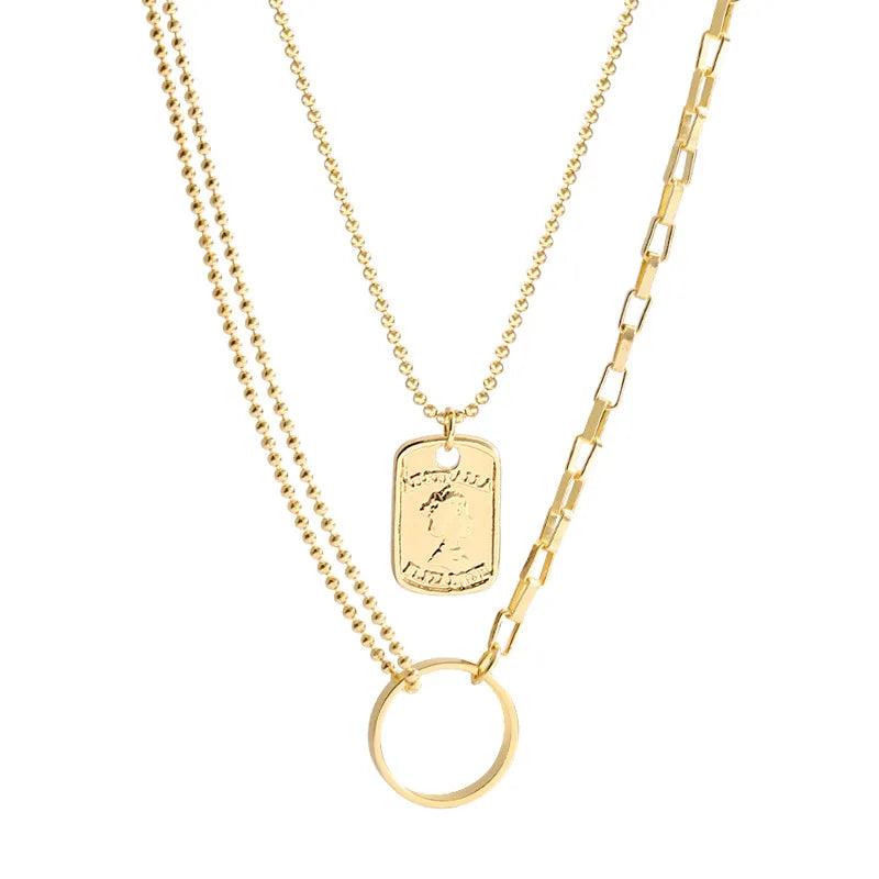 NC7106 18KT Pendant Necklace Double-layer Retro Head