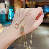 NC7106 18KT Pendant Necklace Double-layer Retro Head