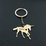 Silver Unicorn Keychain Horse Key Rings Name for Birthday Gift