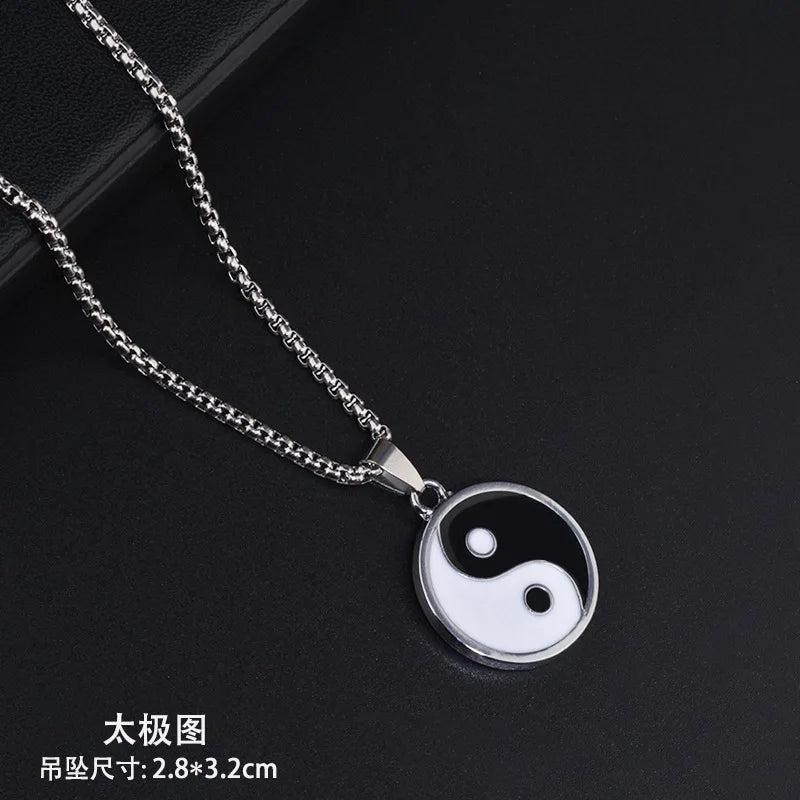 NC897 Titanium Steel Tai Chi Gossip Amulet Necklace