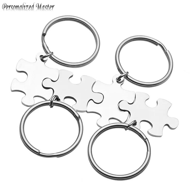 Stainless Steel Puzzle Key Chain Engraved Couple Keyring