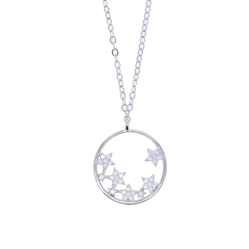 925 Silver Dainty Choker Circle Chain Necklace Women CZ Star Charm