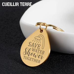 Water Droplet Shape Pendant Keychain Stainless Steel Keyring