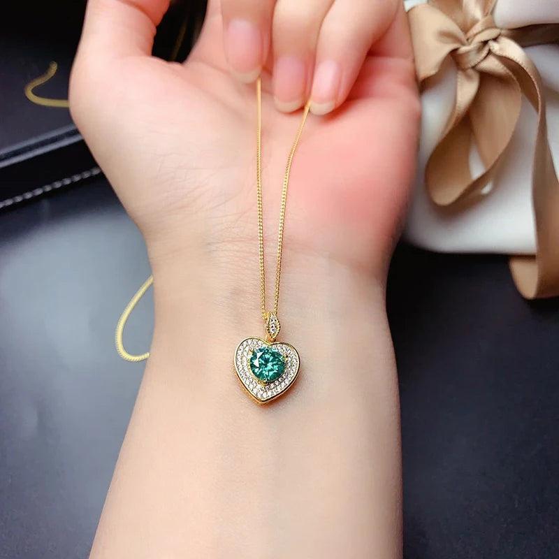 Heart-shaped Green Crystal Necklace Pendant for Ladies