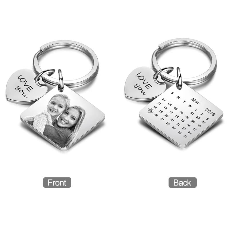 JewelOra Personalized Photo Keyring Name & Date Engraved Calendar