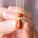 Silver inlaid red tourmaline Cat Pendant Necklace