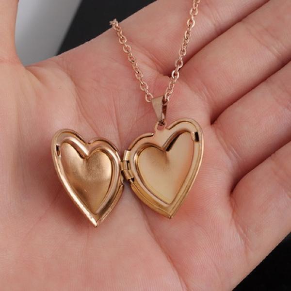 Custom Heart Photo Box Necklace - Engraved Stainless Steel