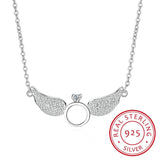925 Sterling Silver Angel Wings Pendant Necklace With Cubic Zirconia Circle
