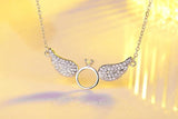 925 Sterling Silver Angel Wings Pendant Necklace With Cubic Zirconia Circle