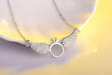 925 Sterling Silver Angel Wings Pendant Necklace With Cubic Zirconia Circle