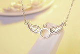 925 Sterling Silver Angel Wings Pendant Necklace With Cubic Zirconia Circle