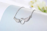 925 Sterling Silver Angel Wings Pendant Necklace With Cubic Zirconia Circle