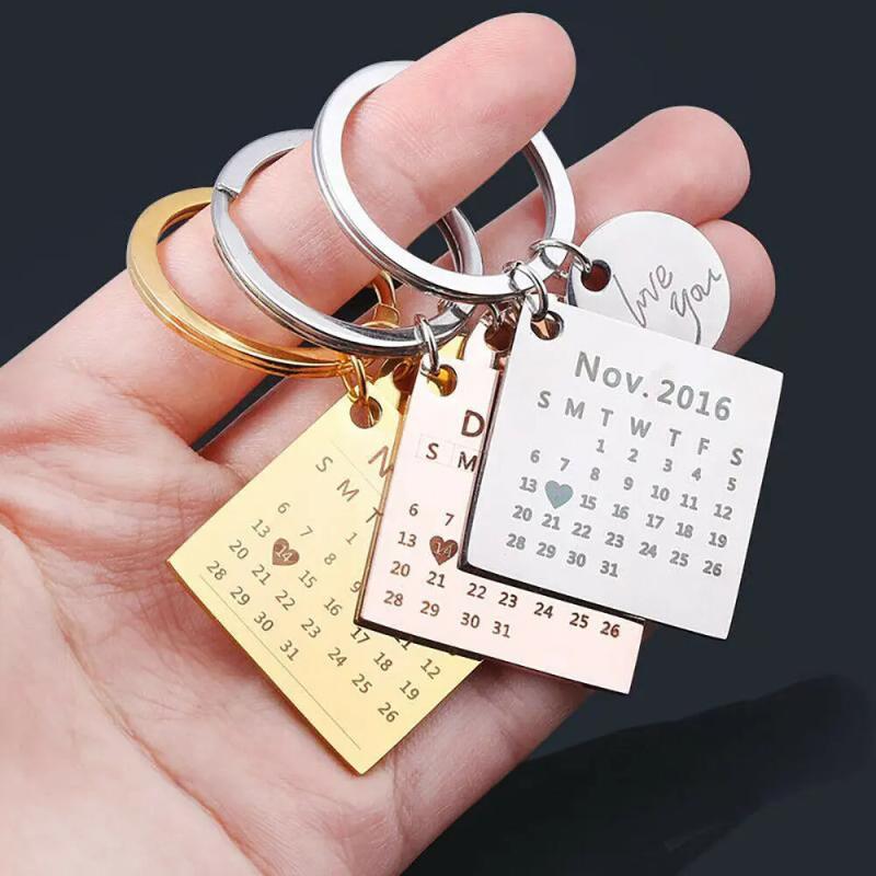 Personalized Calendar Gadget Keychain Stainless Steel Pendant Gift Couple