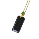 Vintage Hetian Ink Jade Necklace Silver Inlay