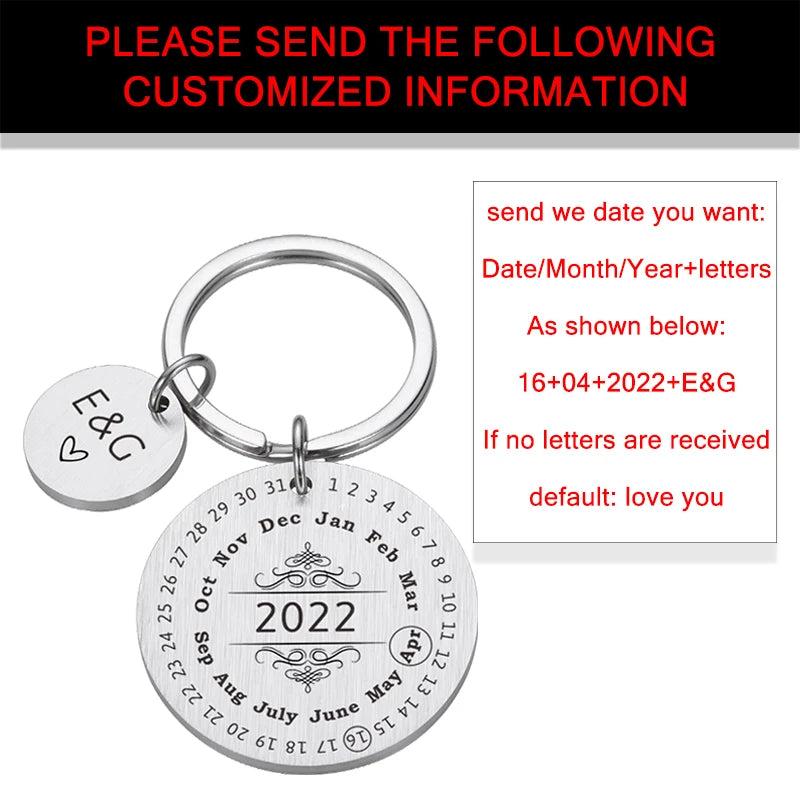 Personalized Calendar Keychain Engraved Keyring Anniversary Gift DIY Engraving
