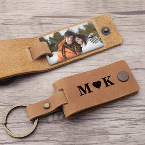 Personalised Photo Keyring Leather Keychain Engraved
