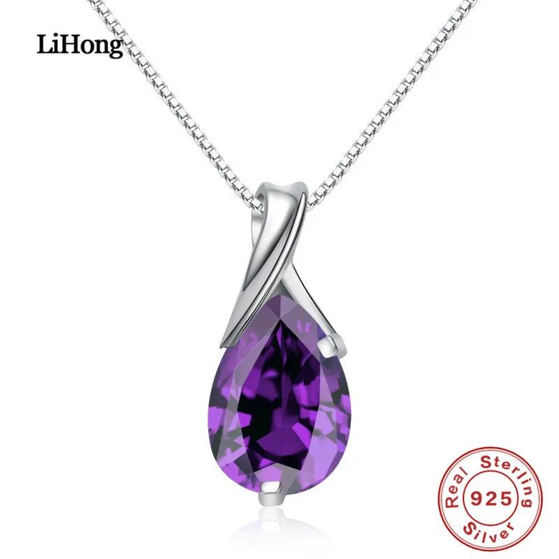 925 Silver Necklace Amethyst Pendant High Jewelry