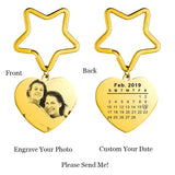 Personalized Engrave Photo Heart Key Chain Stainless Steel Name Keyrings