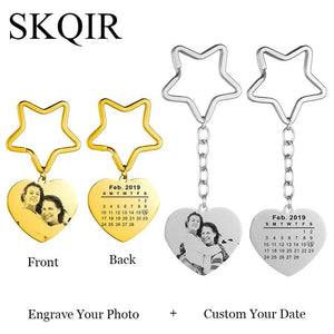 Personalized Engrave Photo Heart Key Chain Stainless Steel Name Keyrings
