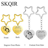 Personalized Engrave Photo Heart Key Chain Stainless Steel Name Keyrings