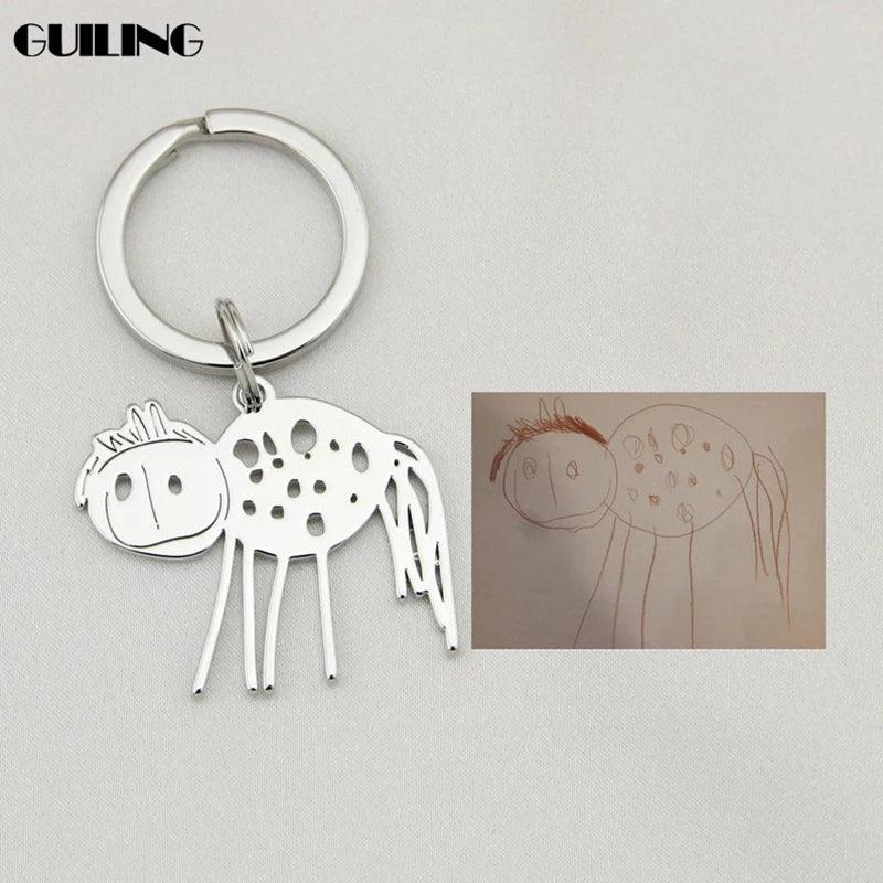 Children Cartoon Cut Pendant Key Chain Stainless Steel Logo Photo Keychain