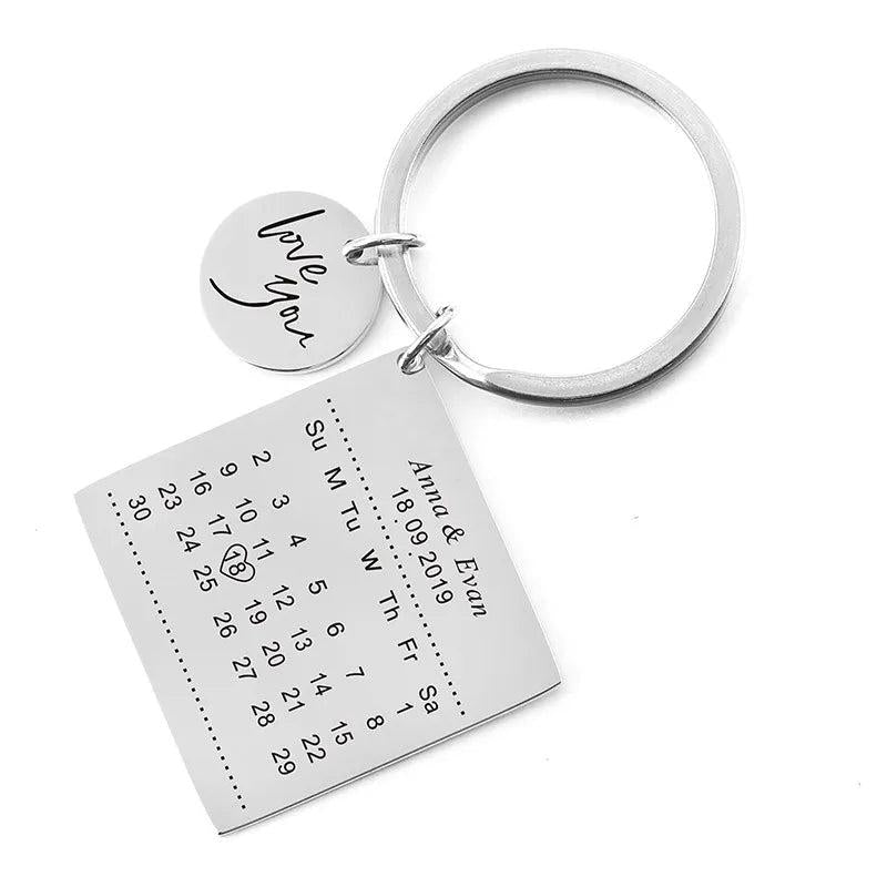 Personalized Calendar Keychain Stainless Steel Calendar Anniversary