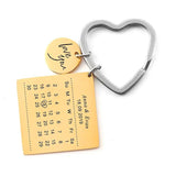 Personalized Calendar Keychain Stainless Steel Calendar Anniversary