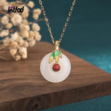Vintage Bamboo Leaf Enamel Pendant Necklace