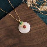 Vintage Bamboo Leaf Enamel Pendant Necklace
