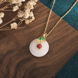 Vintage Bamboo Leaf Enamel Pendant Necklace
