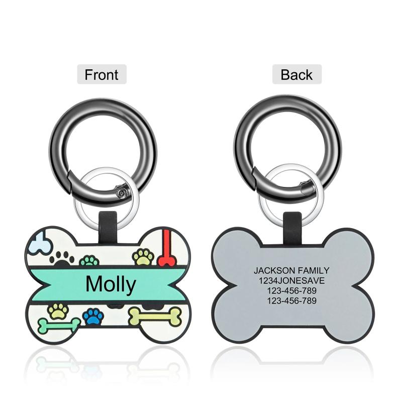 Personalized Cat Dog Tags Keychain Double Side Engraving Pet ID Name