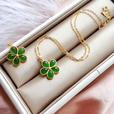 Chinese Retro Silver Inlaid Jade Flower Pendant Necklace