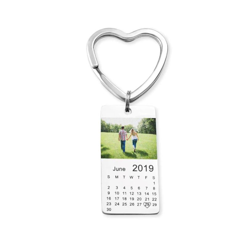 Custom Photo Calendar Date Keychain for Couple Anniversary