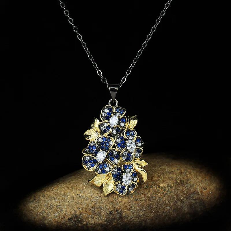 925 Silver Zircon Tassel Necklace Earrings Set