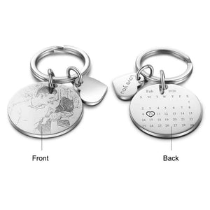 Personalized Calendar Keychain Stainless Steel Photo Keyring