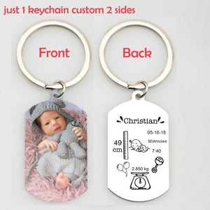 Engraved Baby Stats Photo Keychain Charm Personalized Dad Mom Gift