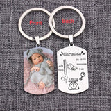 Engraved Baby Stats Photo Keychain Charm Personalized Dad Mom Gift
