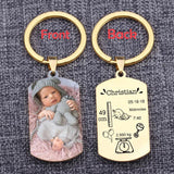 Engraved Baby Stats Photo Keychain Charm Personalized Dad Mom Gift