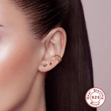 925 Silver Clip Earrings Double Line Crystal Ear Buckle Ear Cuffs