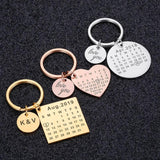 Personalized Calendar KeyChain Ring Engraved Date Wedding Keyring Gift