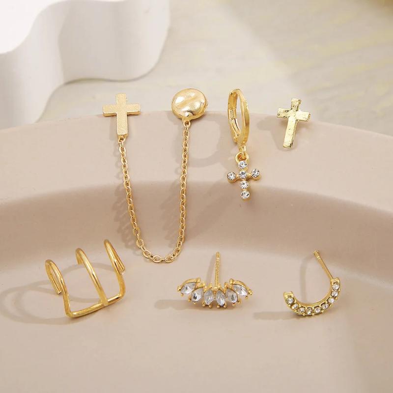 Cross Chain Earrings Set For Girls Without Piercing, Ear Clip Jewelry