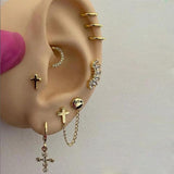 Cross Chain Earrings Set For Girls Without Piercing, Ear Clip Jewelry
