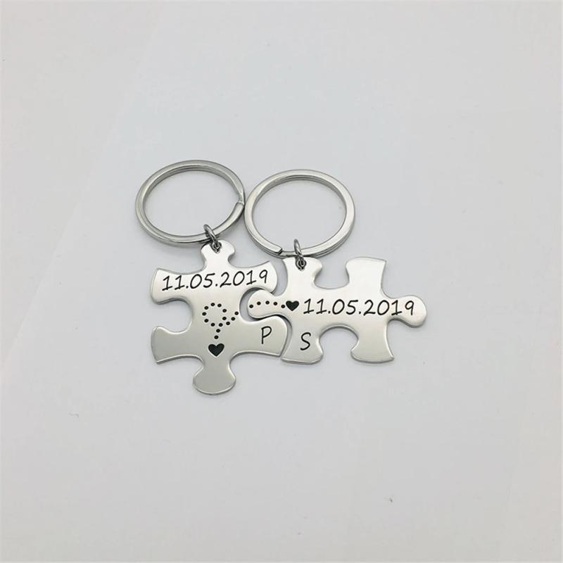 Initials Letters Date Couple Keychain Personalized Key Chain for Men Women
